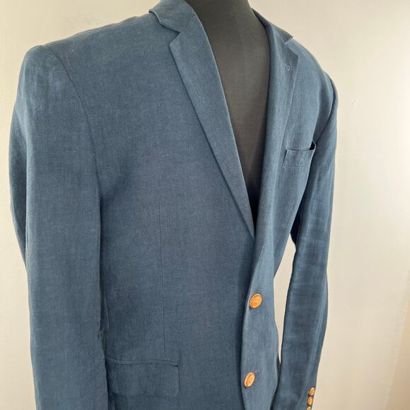 Shades of Grey Blue Two Button Long Sleeve Notched Lapel Linen Blazer Size M - Picture 3 of 10